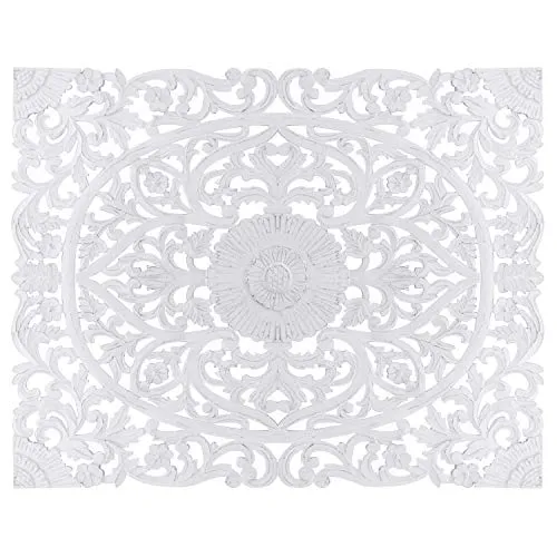 Menzzo Flora Tête de lit, Bois, Blanc, King