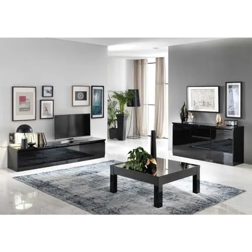 AltoBuy DEYTON - Table Basse Carrée 100cm Laquée Noir Brillant