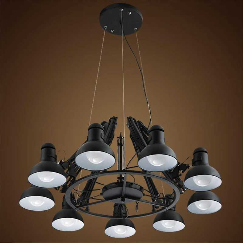 Lustre noir grand style araignée 9 têtes télescopique réglable en métal peint finitions suspendues lumière industrielle plafond rétro style loft pendant pendant salon, bar, café, salle à manger etc.