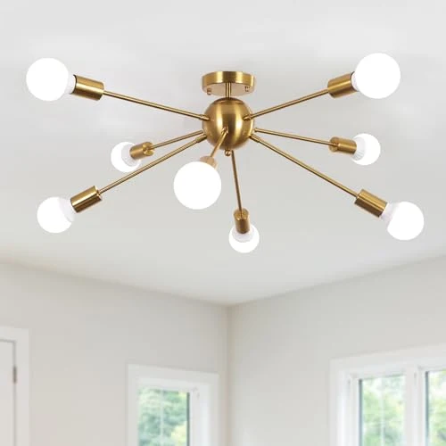 ASHUAQI Plafonnier Spoutnik Lustre Doré, 8 Lumières Douilles E27 Galvanoplastie Moderne Lustres, Industriel Vintage Or Plafonniers Lustre pour Chambre, Cuisine, Couloir, Salle à Manger