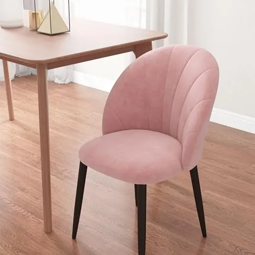 HOMCOM Lot de 2 chaises de salon et salle à manger rembourrées, chaises ergonomiques style nordique en métal et velours, 52 x 54 x 79 cm, rose