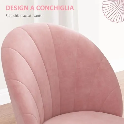 HOMCOM Lot de 2 chaises de salon et salle à manger rembourrées, chaises ergonomiques style nordique en métal et velours, 52 x 54 x 79 cm, rose