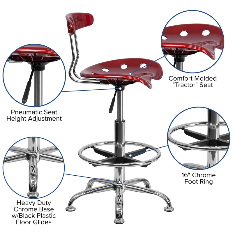 Flash Furniture Tabouret de Dessin, Plastique Métal, Rouge vin, 50,8 x 43,82 x 104,14 cm