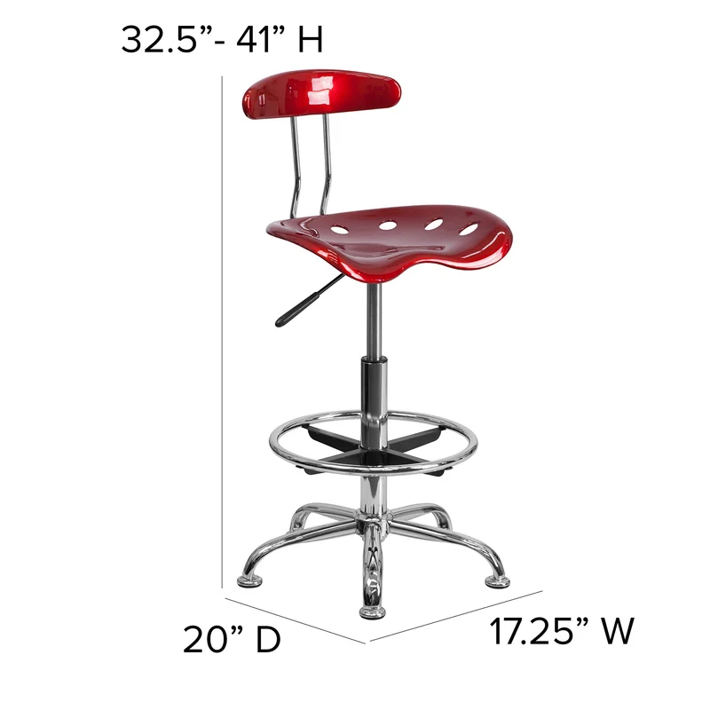 Flash Furniture Tabouret de Dessin, Plastique Métal, Rouge vin, 50,8 x 43,82 x 104,14 cm