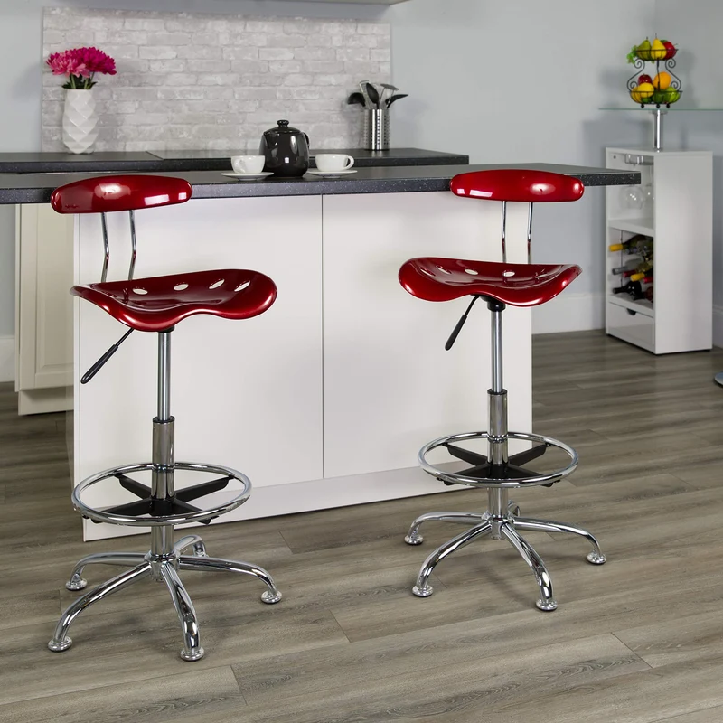Flash Furniture Tabouret de Dessin, Plastique Métal, Rouge vin, 50,8 x 43,82 x 104,14 cm