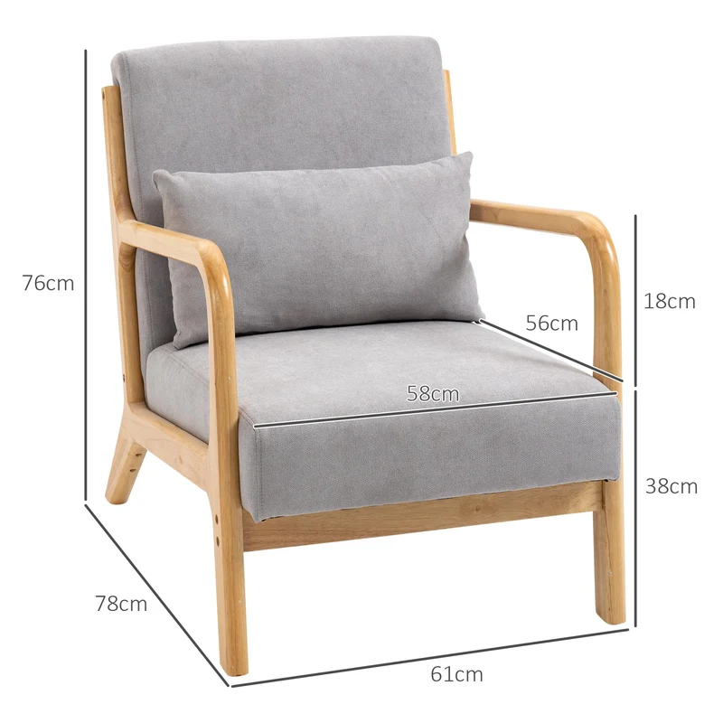 HOMCOM Fauteuil Lounge - 3 Coussins Inclus - Assise Profonde - accoudoirs - Structure Bois hévéa - Aspect Velours Gris