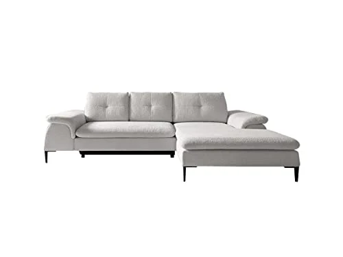 Vente-unique - Canapé d'angle Droit Convertible en Tissu Bouclette Blanc JOLESA