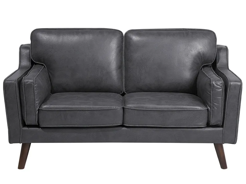 Canapé Fixe 2 Places Revêtement en Cuir PU Haut de Gamme Gris et Rembourrage Épais pour Salon au Design Rétro Beliani