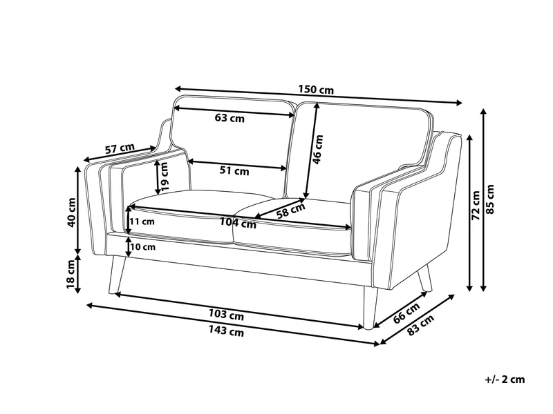 Canapé Fixe 2 Places Revêtement en Cuir PU Haut de Gamme Gris et Rembourrage Épais pour Salon au Design Rétro Beliani