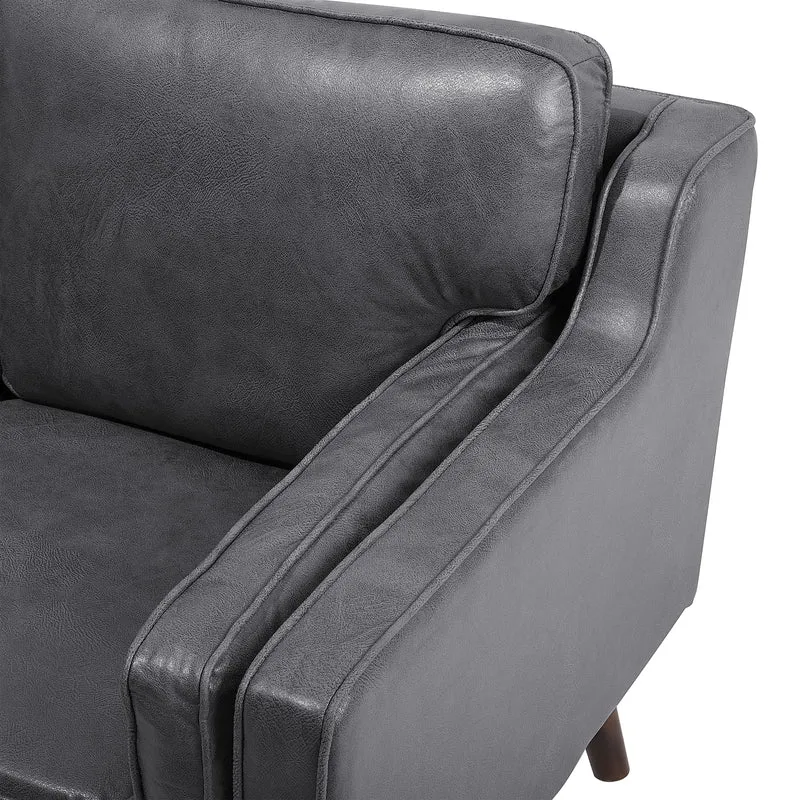 Canapé Fixe 2 Places Revêtement en Cuir PU Haut de Gamme Gris et Rembourrage Épais pour Salon au Design Rétro Beliani