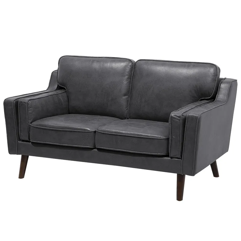 Canapé Fixe 2 Places Revêtement en Cuir PU Haut de Gamme Gris et Rembourrage Épais pour Salon au Design Rétro Beliani