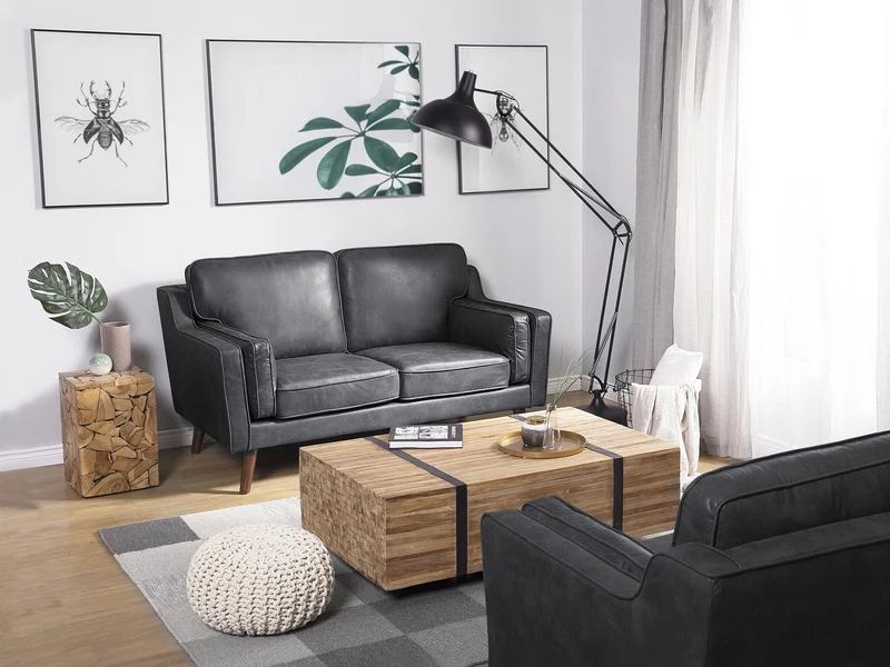 Canapé Fixe 2 Places Revêtement en Cuir PU Haut de Gamme Gris et Rembourrage Épais pour Salon au Design Rétro Beliani
