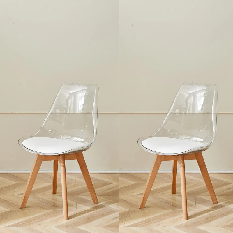 GrandCA HOME Lot de 2 Chaises de Salle à Manger avec Coussin de Siège en Cuir PU, Chaises Latérales Transparentes pour Cuisine, Salle à Manger, Chambre à Coucher (Blanc/PU)