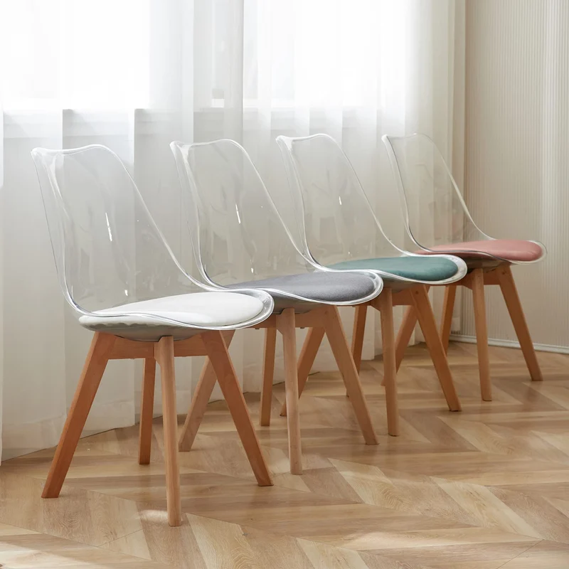 GrandCA HOME Lot de 2 Chaises de Salle à Manger avec Coussin de Siège en Cuir PU, Chaises Latérales Transparentes pour Cuisine, Salle à Manger, Chambre à Coucher (Blanc/PU)