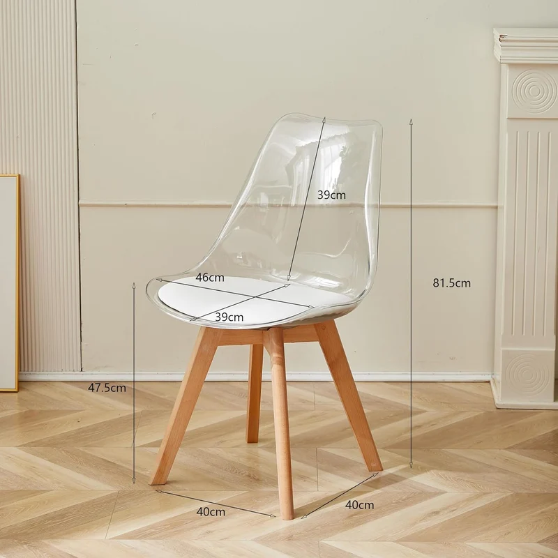 GrandCA HOME Lot de 2 Chaises de Salle à Manger avec Coussin de Siège en Cuir PU, Chaises Latérales Transparentes pour Cuisine, Salle à Manger, Chambre à Coucher (Blanc/PU)