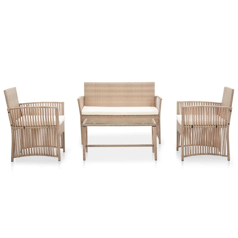 vidaXL Salon de Jardin 4 pcs avec Coussins Mobilier de Jardin Meubles d'Extérieur Mobilier de Patio Mobilier de Terrasse Résine Tressée Beige