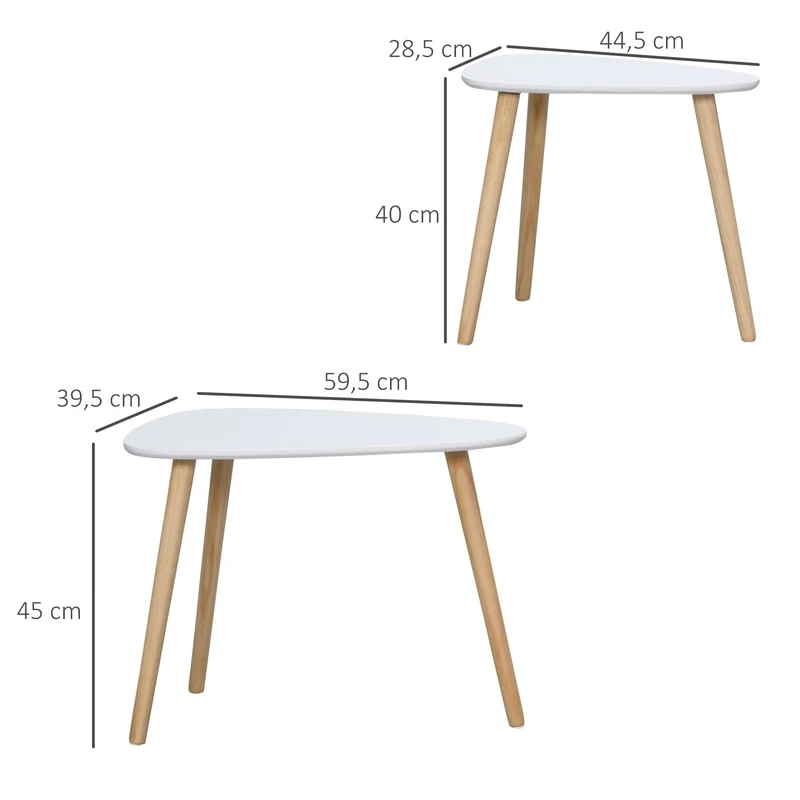HOMCOM Lot de 2 Tables Basses gigognes Design scandinave Pieds en Bois et Plateau MDF Blanc