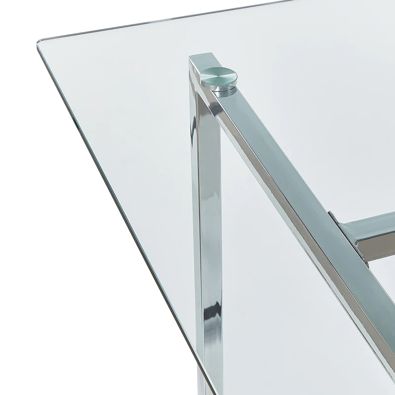 Table de Repas en Verre Trempé 160 x 90 cm Pieds Argentés Envia