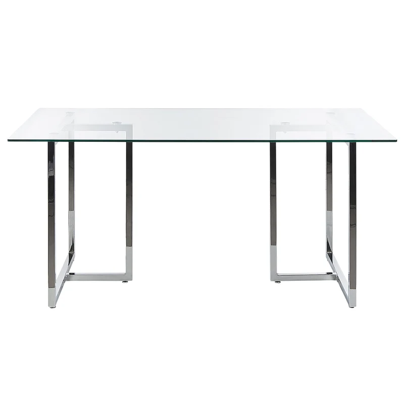 Table de Repas en Verre Trempé 160 x 90 cm Pieds Argentés Envia
