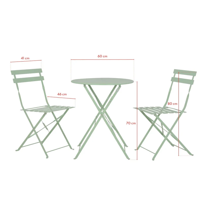 Avril Paris Table et chaises Pliantes bistrot Balcon terrasse- 2 Places - Vert - Flore.