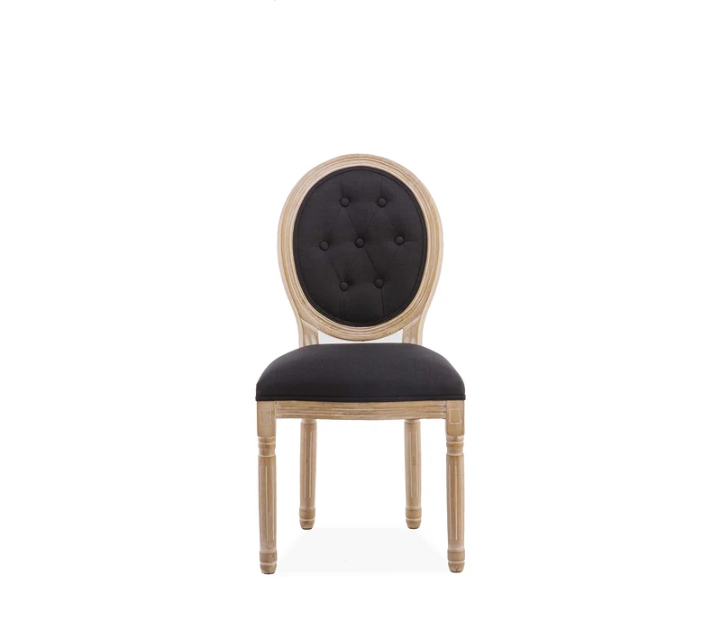 INTENSE DECO Lot de 6 chaises médaillon capitonnées Louis XVI Tissu Noir