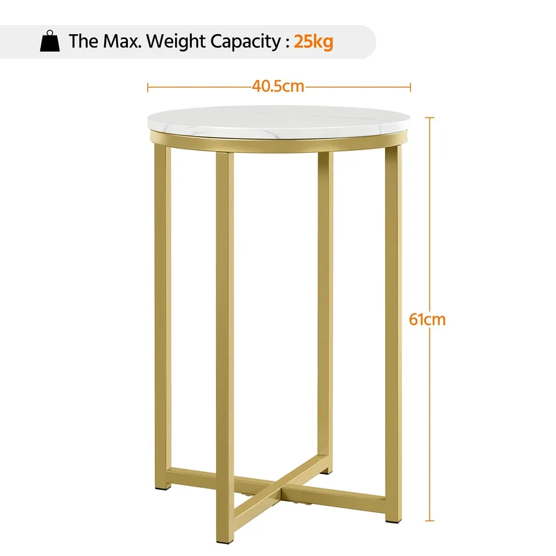 Yaheetech Table d'Appoint Ronde Table de Chevet Diamètre 40 cm avec Dessus en Imitation Marbre Bouts de Canapé pour Salon, Chambre, Couloir Gain de Place