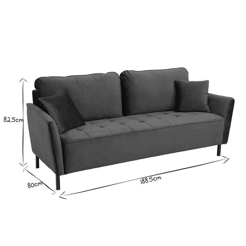 Miliboo Canapé Design 3 Places en Tissu Velours Bleu foncé et métal Noir BEKA