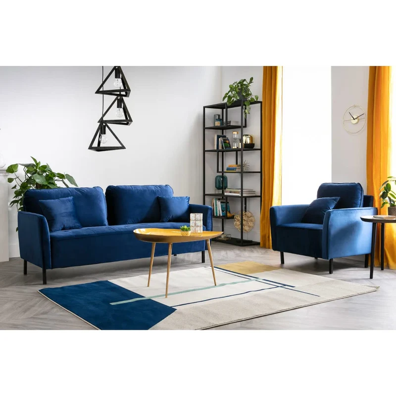 Miliboo Canapé Design 3 Places en Tissu Velours Bleu foncé et métal Noir BEKA