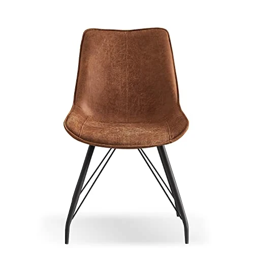B&D Home Chaises de Salle à Manger Mats (Lot de 2) | Chaise rembourrée pour Cuisine, salon, Salle à Manger, Bureau | Design Industriel | Aspect Daim Brun, 11122-BRAU-2