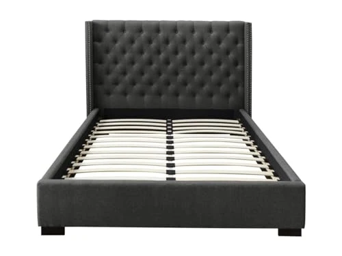 Vente-unique - Lit avec tête de lit capitonnée - 160 x 200 cm - Tissu - Gris - Massimo II
