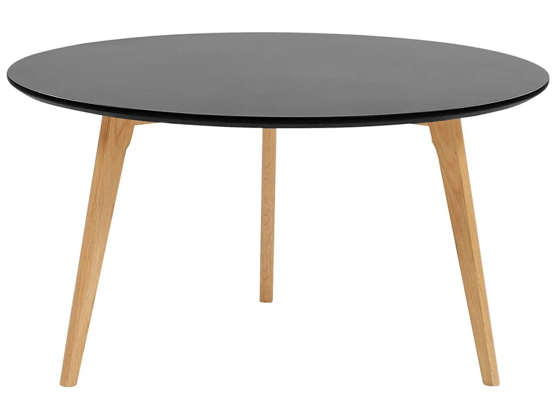 Table Basse Diamètre 80 cm en MDF Noir et Bois Clair pour Salon Moderne Tennessee