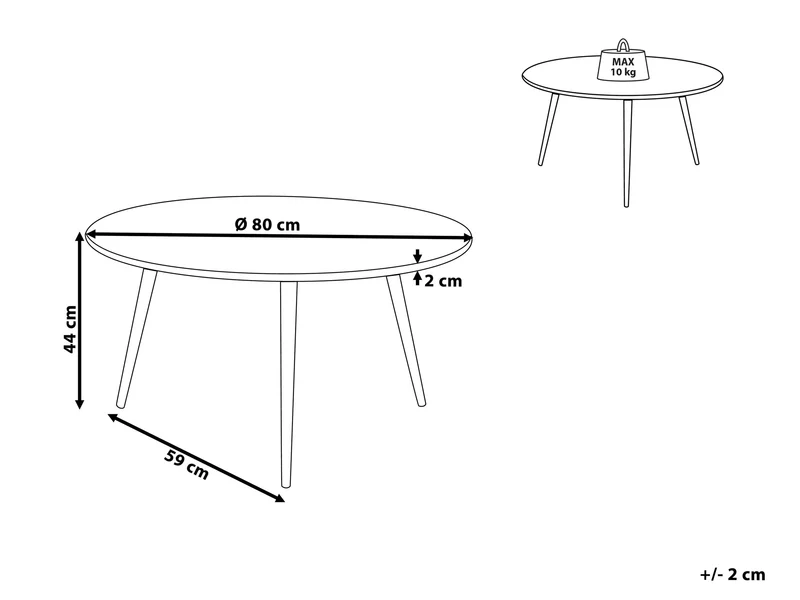 Table Basse Diamètre 80 cm en MDF Noir et Bois Clair pour Salon Moderne Tennessee