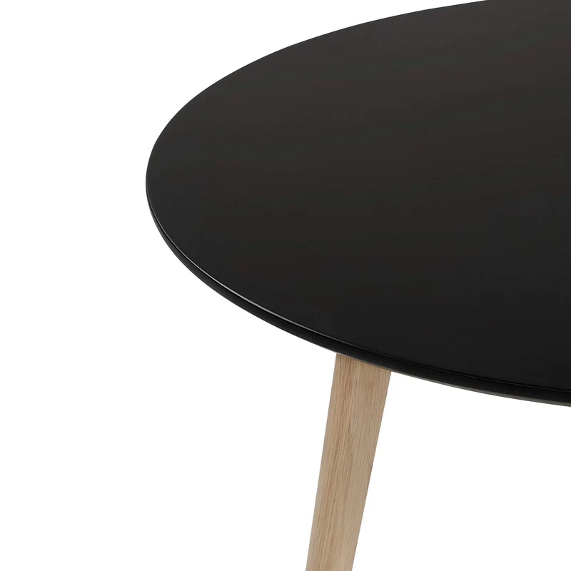 Table Basse Diamètre 80 cm en MDF Noir et Bois Clair pour Salon Moderne Tennessee