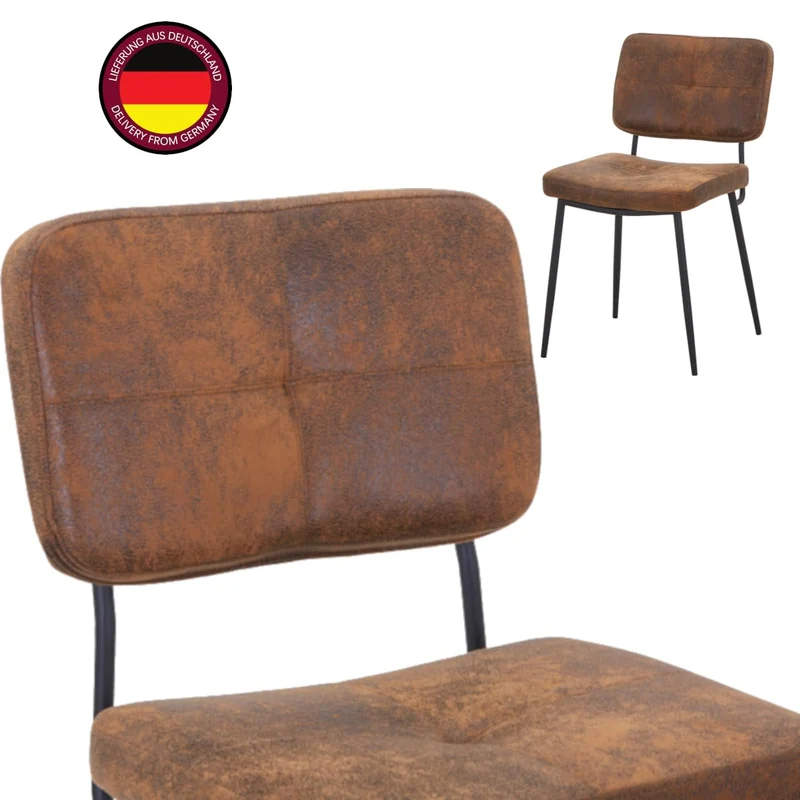 HOOZ Lot de 2 ou 4 chaises rembourrées avec dossier, chaises de cuisine, avec pieds en métal, pour salle à manger, chambre à coucher et salle de conférence (aspect cuir marron, 2)
