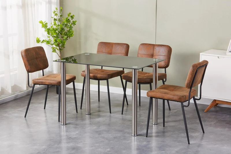HOOZ Lot de 2 ou 4 chaises rembourrées avec dossier, chaises de cuisine, avec pieds en métal, pour salle à manger, chambre à coucher et salle de conférence (aspect cuir marron, 2)