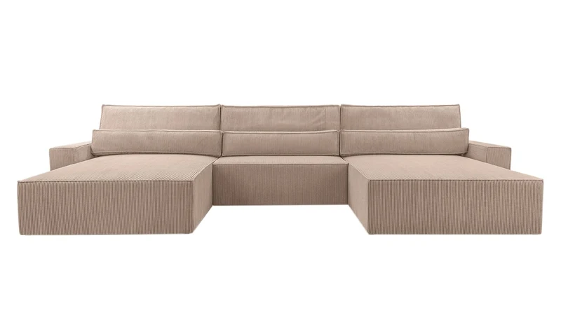 mb-moebel Grand canapé d'angle XXL en U panoramique lit Convertible avec Coffre 6/7 Places - en Tissu Velours côtelé - salon & séjour – Denver U - Poso 02 (Beige foncé)