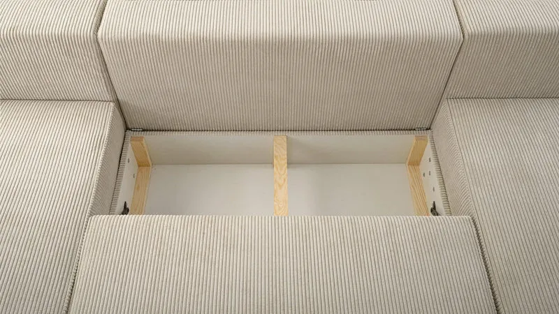 mb-moebel Grand canapé d'angle XXL en U panoramique lit Convertible avec Coffre 6/7 Places - en Tissu Velours côtelé - salon & séjour – Denver U - Poso 02 (Beige foncé)