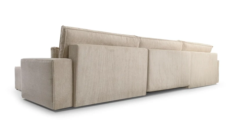 mb-moebel Grand canapé d'angle XXL en U panoramique lit Convertible avec Coffre 6/7 Places - en Tissu Velours côtelé - salon & séjour – Denver U - Poso 02 (Beige foncé)