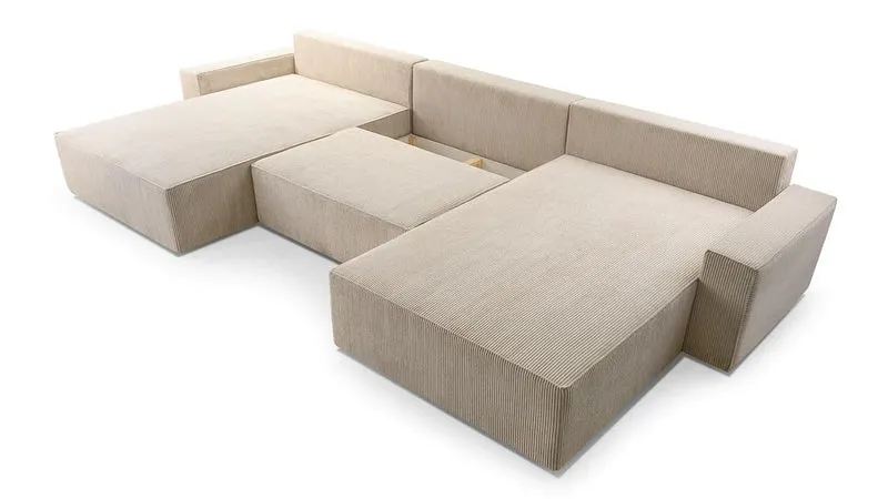 mb-moebel Grand canapé d'angle XXL en U panoramique lit Convertible avec Coffre 6/7 Places - en Tissu Velours côtelé - salon & séjour – Denver U - Poso 02 (Beige foncé)