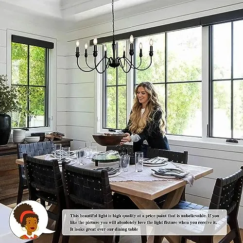 Lustre De Ferme Noir Mat Luminaire Plafond 8 Grands Lustres Industriels Rustiques Ø95cm Pour Salle À Manger Plafonnier Bougie Pour Salon Chambre Cuisine Îlot Foyer