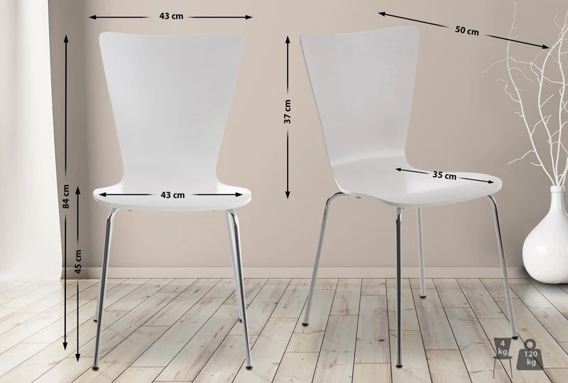 CLP Chaise empilable Aaron I Chaise de conférence Ergonomique avec Assise en Bois I Chaise Visiteur Peu encombrante avec Protections de Sol, Couleur:Blanc