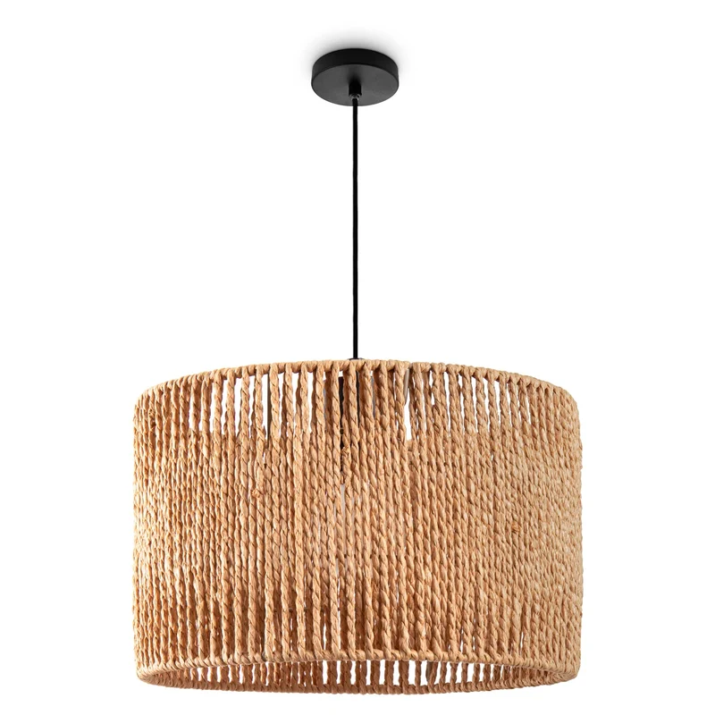 Paco Home Suspension Table À Manger Papier Boho Lampe Suspendue Salle À Manger Lampe E27 Rotin, Couleur:Nature (Ø32cm), Type de luminaire___Couleur:Lampe à suspension - Noir