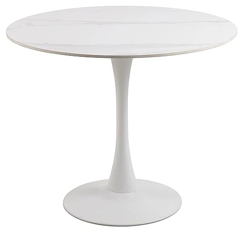 AC Design Furniture Marta Tables de Salle, Céramique Métal, Blanc, H: 75 x B: 90 x T: 90 cm