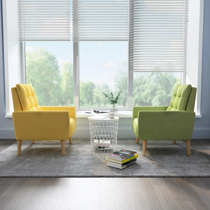 Meerveil - Fauteuil - Canapé 1 Place en Polyester avec Pieds en Bois Massif Style Scandinave pour Chambre Salon Balcon Bureau (Vert)