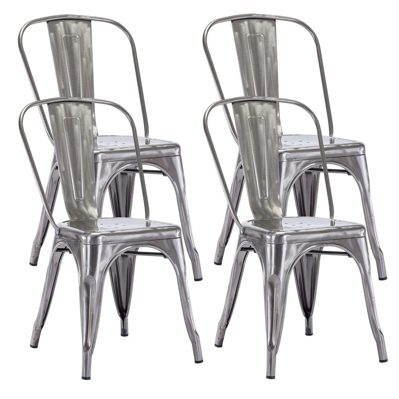 DUHOME Chaise de Salle à Manger en Métal, Lot de 4 Chaise Bistrot Metal, Ensemble de Chaises Empilables Chaise Cuisine avec Dossier, pour Bar Café Salon Restaurant Intérieur et Extérieur,Métallique