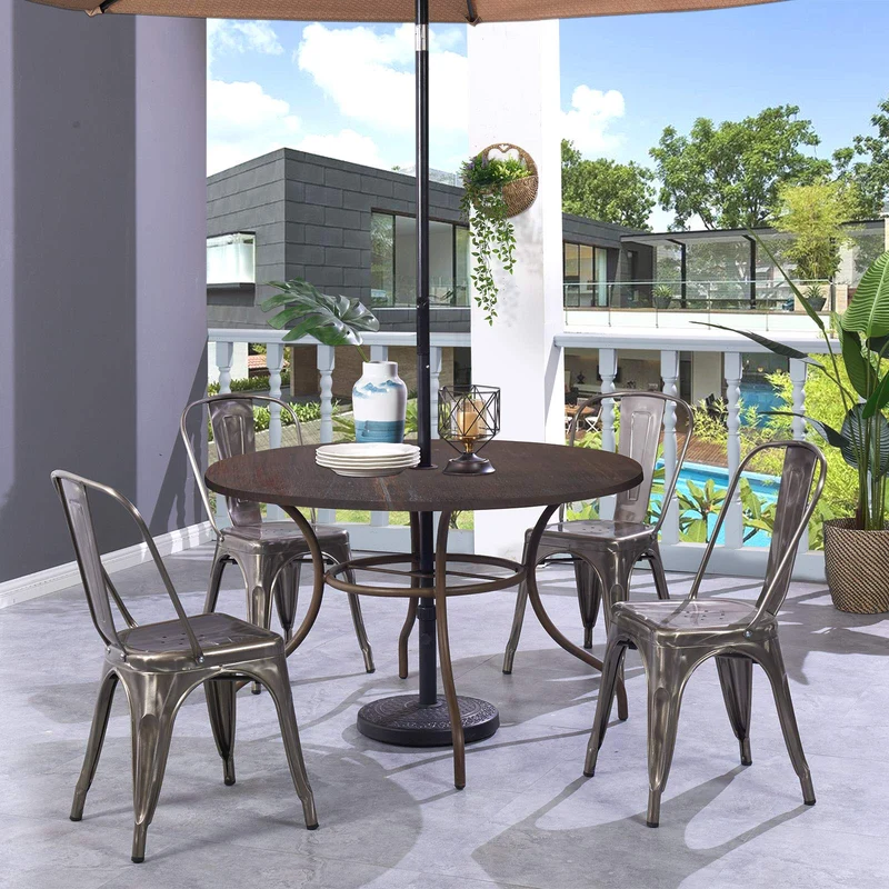 DUHOME Chaise de Salle à Manger en Métal, Lot de 4 Chaise Bistrot Metal, Ensemble de Chaises Empilables Chaise Cuisine avec Dossier, pour Bar Café Salon Restaurant Intérieur et Extérieur,Métallique