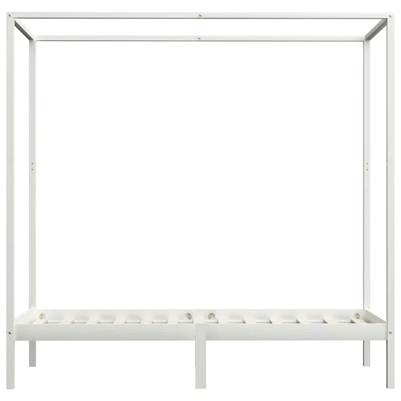 vidaXL Cadre de Lit à Baldaquin Lit Simple Lit Adulte Lit Coffre Sommier à Lattes Chambre à Coucher Maison Blanc 90x200 cm Bois de Pin Massif
