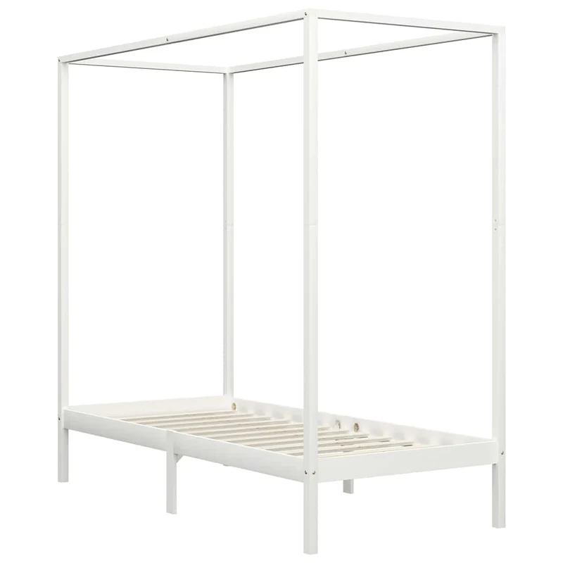 vidaXL Cadre de Lit à Baldaquin Lit Simple Lit Adulte Lit Coffre Sommier à Lattes Chambre à Coucher Maison Blanc 90x200 cm Bois de Pin Massif