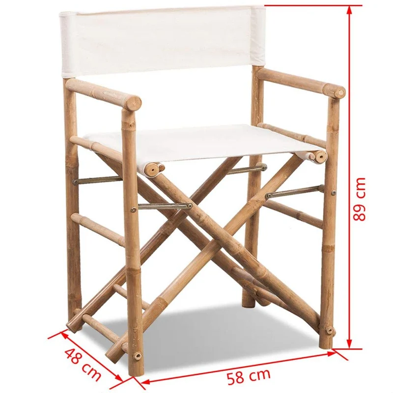 vidaXL 2X Chaises Pliable Bambou et Toile Salle à Manger Jardin Terrasse