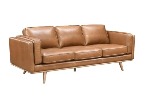 Vente-unique - Canapé 3 Places 100% Cuir de Buffle Premium Marron Vintage Danila